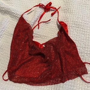 Red Sequin Halter Tank Top